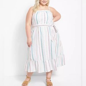 NWT Lane Bryant Linen blend White Striped Sundress